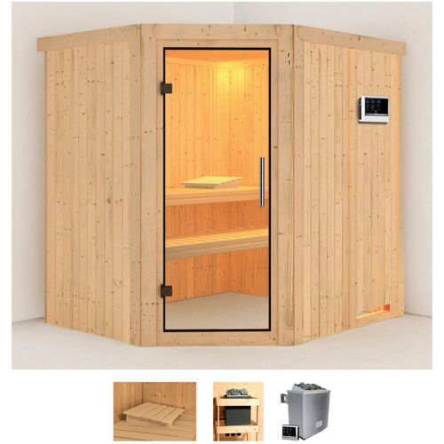 KARIBU Sauna „Stine“ Saunen 9 KW-Ofen mit externer Steuerung beige (naturbelassen) Saunen