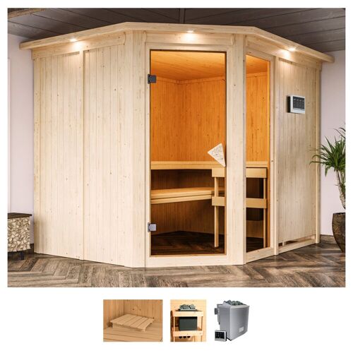 KARIBU Sauna „Frigga 3“ Saunen 9-kW-Bio-Ofen mit externer Steuerung beige (naturbelassen) Saunen