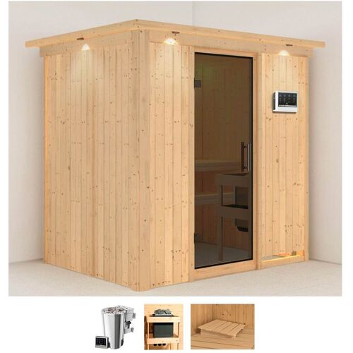 KARIBU Sauna „Finja“ Saunen 3,6-kW-Bio-Plug & Play Ofen mit externer Steuerung beige (naturbelassen) Saunen