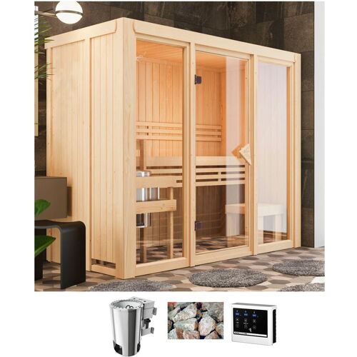 KARIBU Sauna „Alani 2“ Saunen mit Ofen 3,6 kW Bio ext. Strg. beige (natur) Saunen