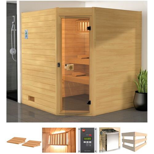 WEKA Sauna „Vaasa 2 Eck“ Saunen 7,5 kW Bio-Kombiofen mit ext. Steuerung beige (natur) Saunen