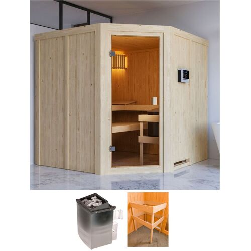 KARIBU Sauna „Koska“ Saunen mit Ofen 9 kW integr. Strg. beige (natur) Saunen