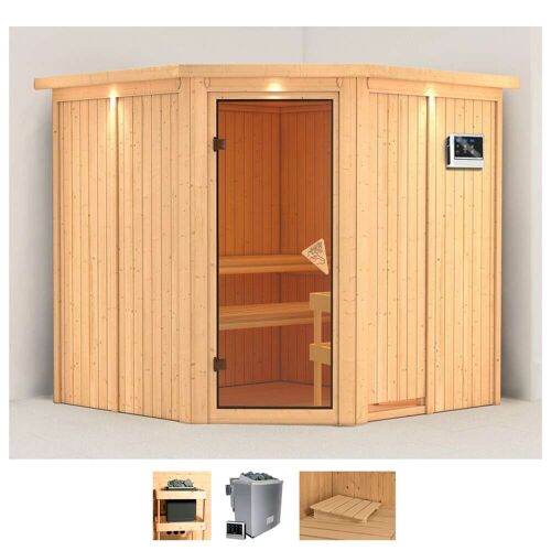 KARIBU Sauna „Jarla“ Saunen 9-kW-Ofen mit externer Steuerung beige (naturbelassen) Saunen