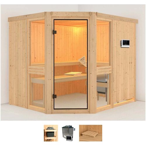 KARIBU Sauna „Aline 3“ Saunen 9-kW-Ofen mit externer Steuerung beige (naturbelassen) Saunen