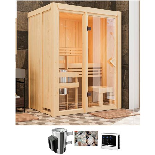 KARIBU Sauna „Alani 1“ Saunen mit Ofen 3,6 kW ext. Strg. beige (natur) Saunen