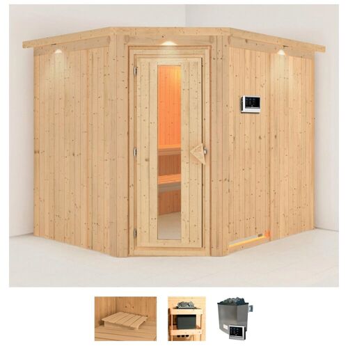 KARIBU Sauna „Marit“ Saunen 9-kW-Ofen mit externer Steuerung beige (naturbelassen) Saunen