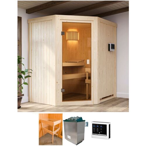 KARIBU Sauna „Fausin“ Saunen mit Ofen 9 kW ext. Strg. beige (natur) Saunen