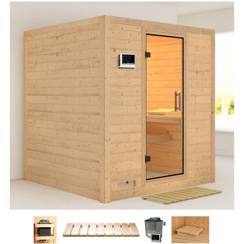 KARIBU Sauna „Menja“ Saunen 9-kW-Ofen mit externer Steuerung beige (naturbelassen) Saunen