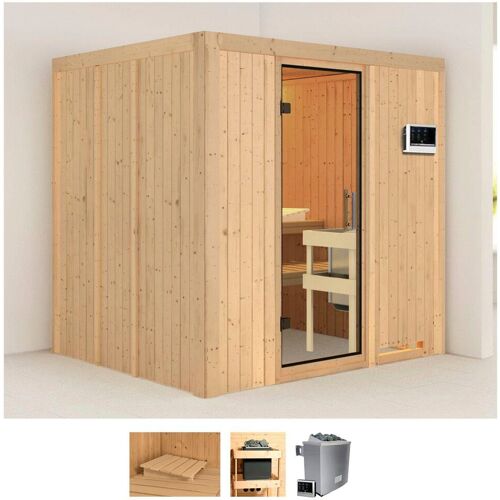 KARIBU Sauna „Solida“ Saunen 9 KW-Ofen mit externer Steuerung beige (naturbelassen) Saunen