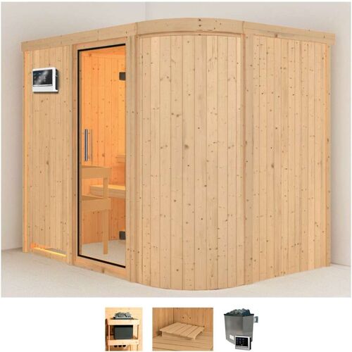 KARIBU Sauna „Thyra 4“ Saunen 9-kW-Ofen mit externer Steuerung beige (naturbelassen) Saunen