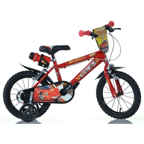 Dino Kinderfahrrad DINO „Cars Buddy“ Fahrräder Gr. 25 cm, 14 Zoll (35,56 cm), rot Kinder Kinderfahrräder mit Stützrädern, Trinkflasche und Frontschild