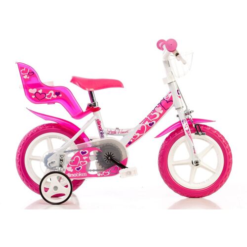 Kinderfahrrad DINO "Mädchenfahrrad 12 Zoll" Fahrräder Gr. 22 cm, 12 Zoll (30,48 cm), rosa (rosa, weiß) Kinder Kinderfahrräder mit Stützrädern, Korb und Puppensitz