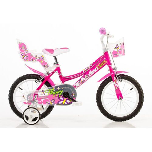 Dino Kinderfahrrad DINO „Mädchenfahrrad 14 Zoll“ Fahrräder Gr. 25 cm, 14 Zoll (35,56 cm), pink Kinder Kinderfahrräder mit Stützrädern, Korb und Puppensitz