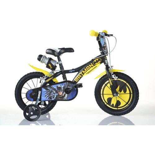 Dino Kinderfahrrad DINO „Batman“ Fahrräder Gr. 25 cm, 14 Zoll (35,56 cm), schwarz Kinder Kinderfahrräder mit Stützrädern, Trinkflasche und Frontschild