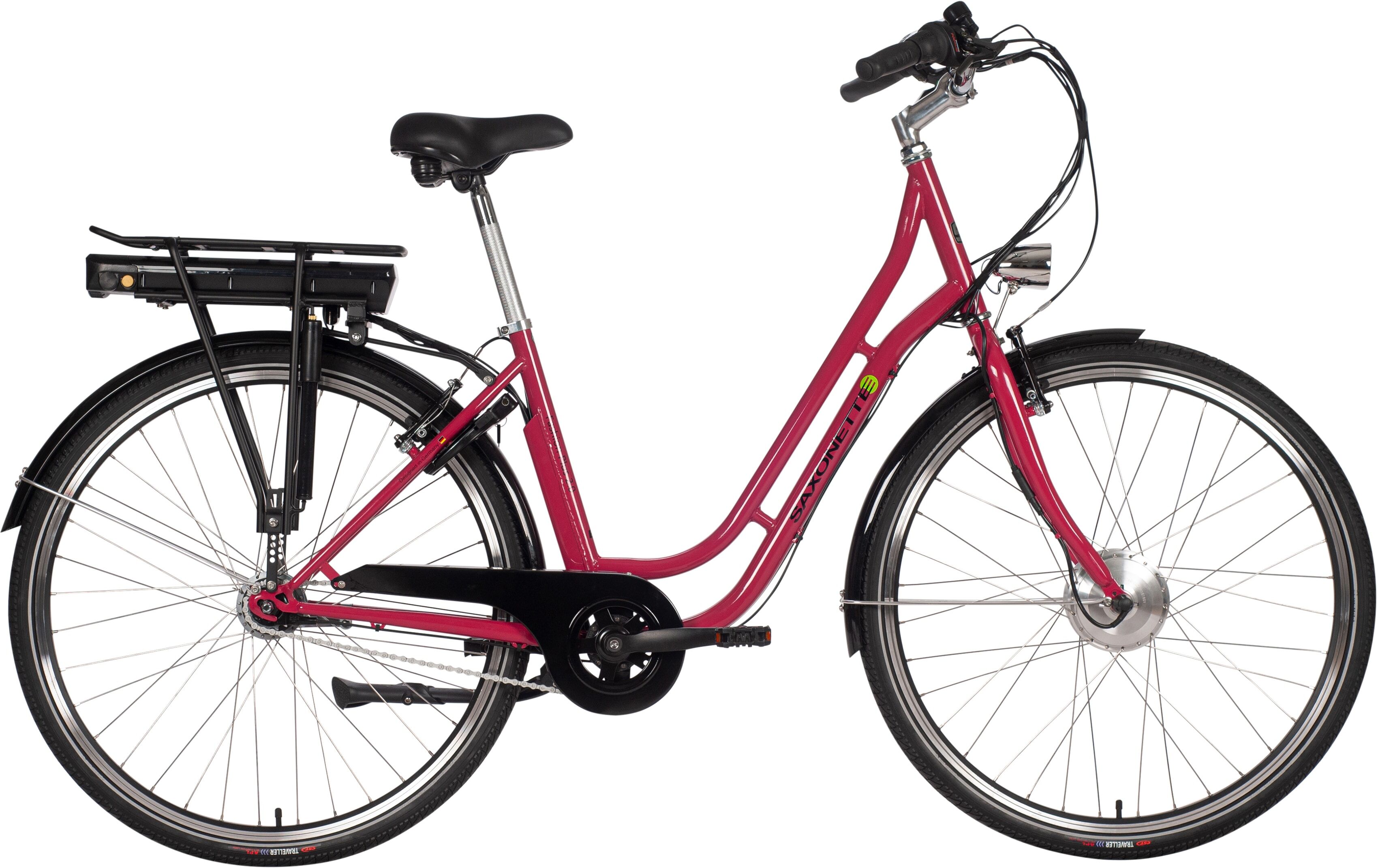 Saxonette E-Bike SAXONETTE "Fashion Plus 2.0" E-Bikes Gr. 45 cm, 28 Zoll (71,12 cm), rot (cranberry glänzend) E-Bikes