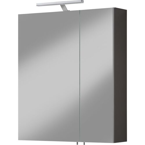 Welltime Spiegelschrank WELLTIME „Torino“ Schränke Gr. B/H/T: 60,0 cm x 74,0 cm x 16,0 cm, 2 St., grau (basaltgrau) Bad-Spiegelschränke Breite 60 cm, 2-türig, LED-Beleuchtung, Schalter-Steckdosenbox