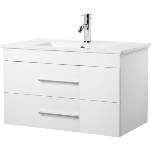 Welltime Waschtisch WELLTIME „Florenz Badmöbel Badschrank mit Waschbecken“ Waschtische weiß (weiß, weiß) Waschtische Waschplatz mit 2 Auszügen und Softclose Breite 80cm