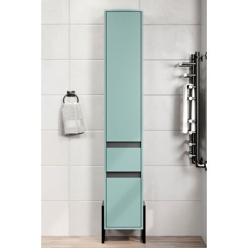 Welltime Hochschrank WELLTIME „Malcesine“ Schränke Gr. B/H/T: 44 cm x 190 cm x 35 cm, 2 St., blau (dusk blue melamin) Bad-Hochschränke grifflos, Türanschlag wechselbar, matt,