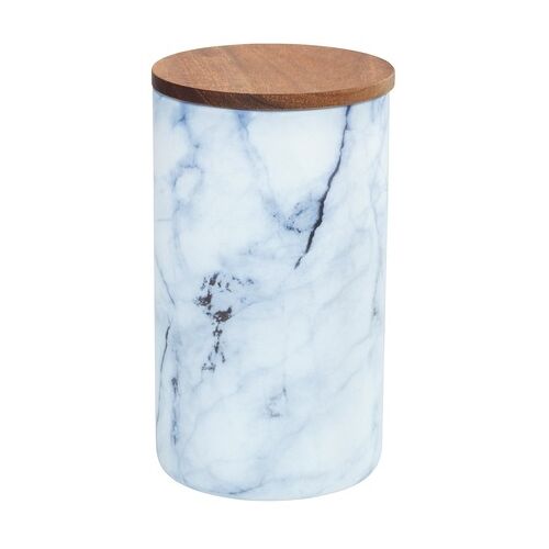 Wenko Vorratsdose WENKO "Mio" Lebensmittelaufbewahrungsbehälter Gr. H/L: 19 cm x 11 cm, blau Vorratsdosen blaue Glasdose mit Deckel aus Akazienholz