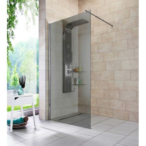 Welltime Duschwand WELLTIME „Duschabtrennung“ Duschwände Gr. B/H: 100 cm x 190 cm, ohne Antikalk-Versiegelung, grau (chromfarben) Duschen Walk-In, Glaswand mit Wandhalterung