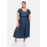 Sommerkleid SHEEGO "Große Größen" Gr. 46, Normalgrößen, blau (blue denim) Damen Kleider Freizeitkleider in Jeansoptik, leicht glänzender Qualität