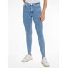 Bequeme Jeans TOMMY JEANS "Sylvia Skinny Slim Hohe Leibhöhe" Gr. 34, Länge 32, blau (denim light1) Damen Jeans High-Waist-Jeans mit Ledermarkenlabel