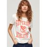 Print-Shirt SUPERDRY "stylisches T-Shirt VARSITY FLOCKED FITTED TEE mit bedrucktem Design" Gr. L, weiß (off white) Damen Shirts Jersey normale Passform aus pflegeleichter Baumwolle