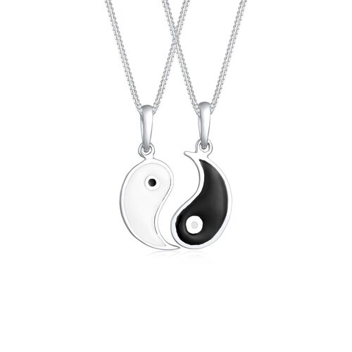 Ketten-Set ELLI "Partnerketten Yin Yang 925 Sterling Silber" Halsketten Gr. 45, ohne Stein, Silber 925 (Sterlingsilber), Länge: 45 cm, schwarz Elli