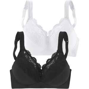 Soft-BH PETITE FLEUR Gr. 100, Cup F, schwarz-weiß (weiß, schwarz) Damen BHs Bügelloser-BH Spitzen-BH Spitzenwäsche BH-Set BH Große Größen-BHs