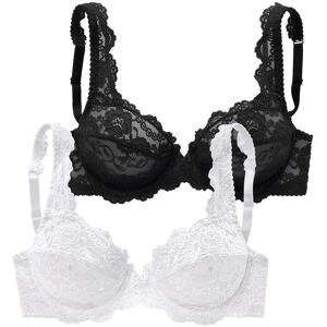 Bügel-BH PETITE FLEUR Gr. 100, Cup E, schwarz (schwarz, weiß) Damen BHs BH BH-Set Bügel-BH Dirndl-BH Spitzen-BH Spitzenwäsche Trachtenwäsche