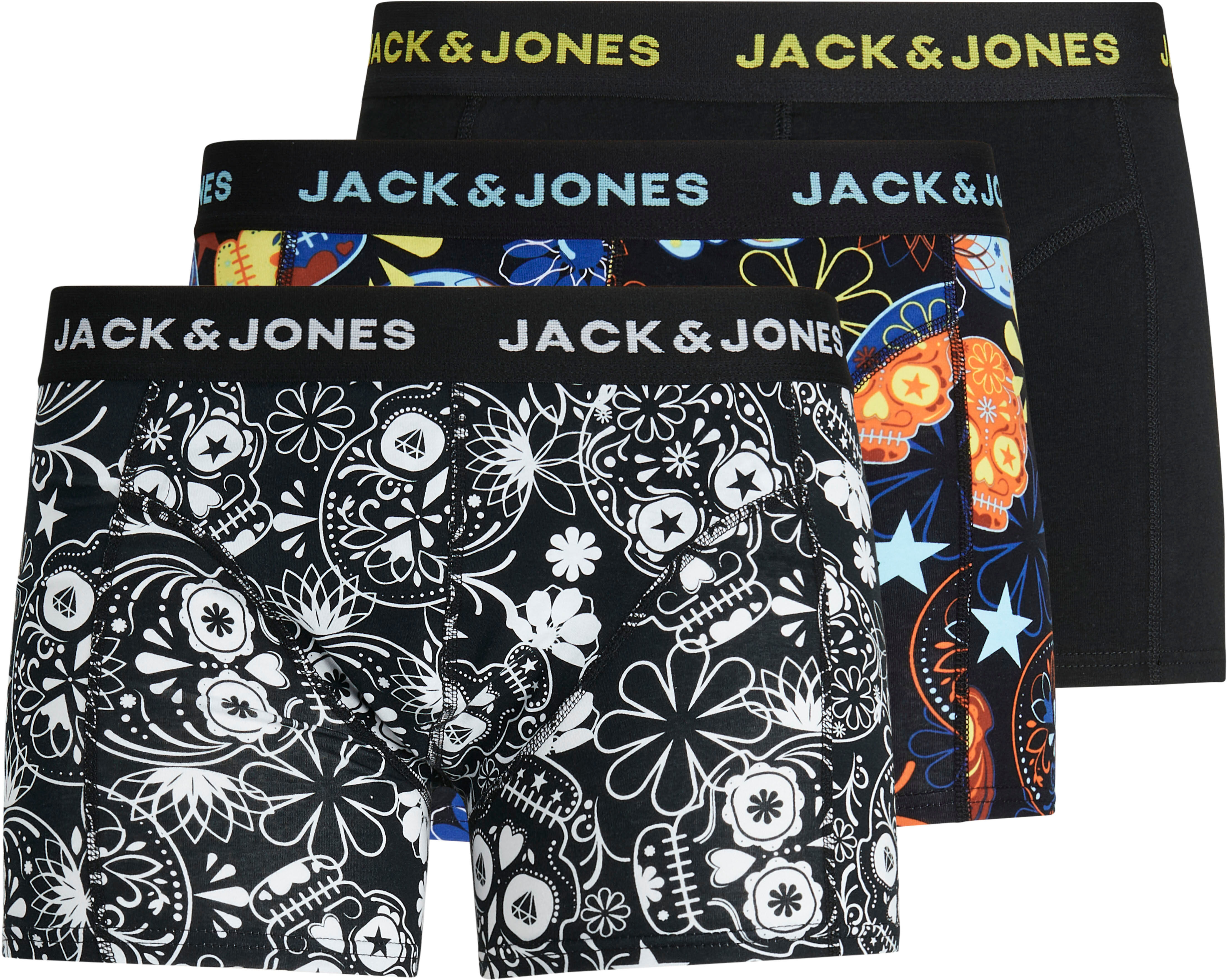 Boxershorts JACK & JONES "JACSUGAR SKULL TRUNKS 3 PACK. NOOS" Gr. M, 3 St., schwarz (black) Herren Unterhosen Jack Jones