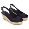 Sandalette TOMMY HILFIGER "ICONIC ELBA SLING BACK WEDGE" Gr. 38, blau (navy) Damen Schuhe Sandaletten