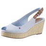 Sandalette TOMMY HILFIGER "ICONIC ELBA SLING BACK WEDGE" Gr. 39, blau (hellblau) Damen Schuhe Sandaletten