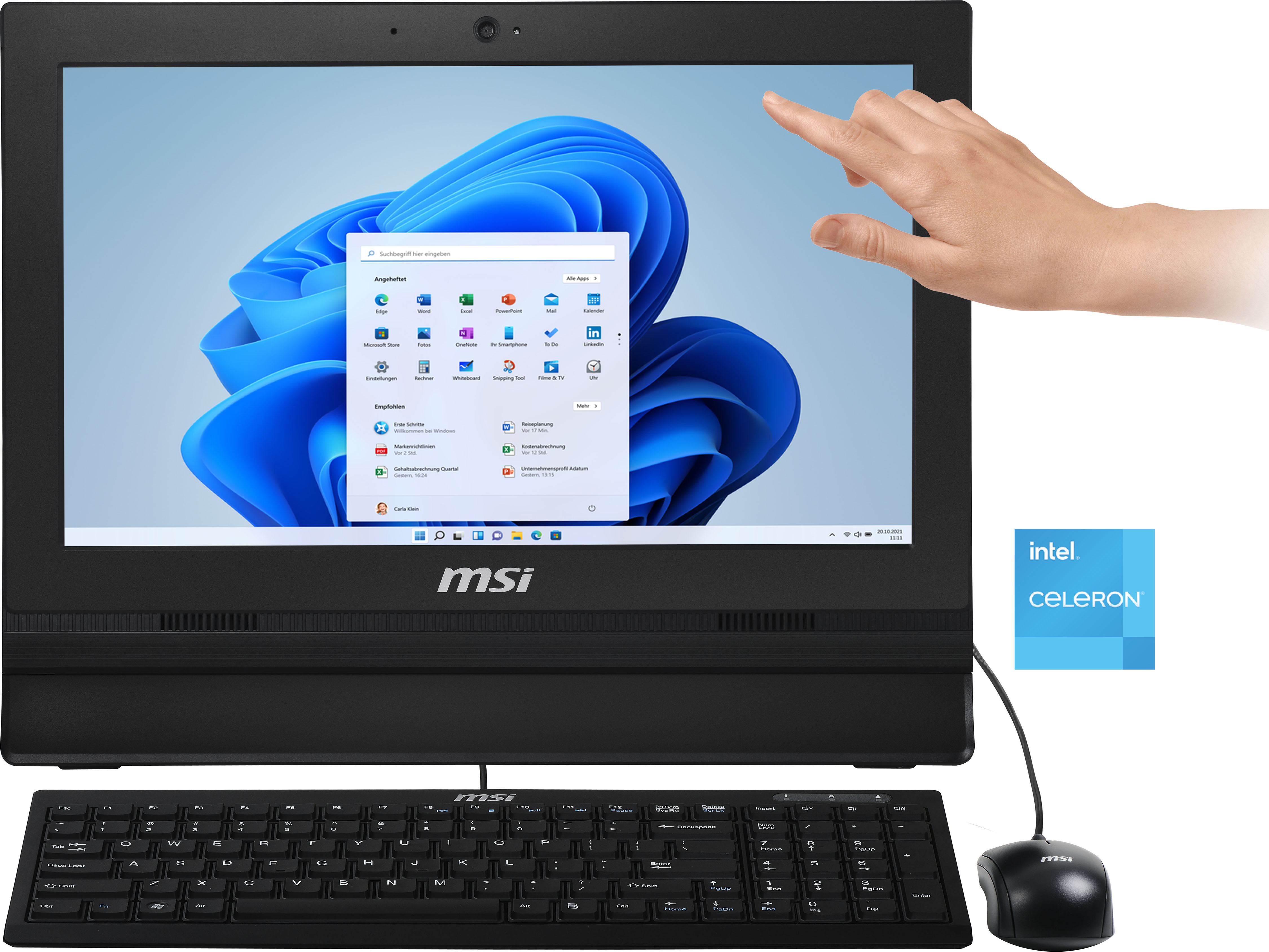 MSI All-in-One PC "PRO 16T 10M-243DE" Computer Gr. Microsoft Windows 11 Pro, 4 GB RAM 128 GB SSD, schwarz All in One PC