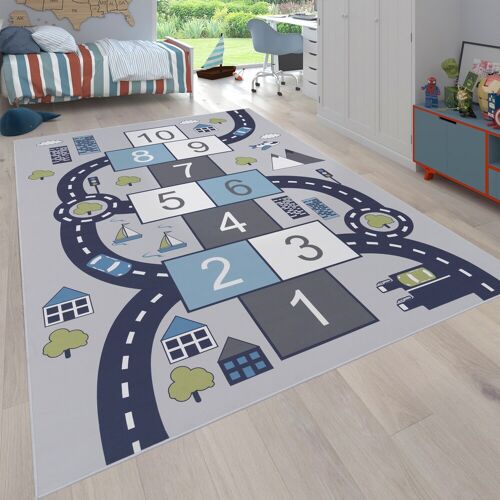 Kinderteppich PACO HOME "Bino 565" Teppiche Gr. B/L: 160 cm x 220 cm, 4 mm, 1 St., grau Kinder Kinderzimmerteppiche