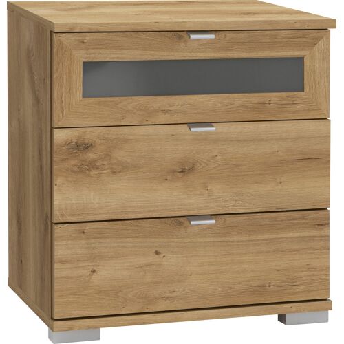 Wimex Nachtkommode WIMEX „Box“ Sideboards Gr. B/H/T: 52 cm x 58 cm x 38 cm, 1 Nachtkommode, 3, grau (plankeneiche nachbildung, grauglas) Nachtkonsolen und Nachtkommoden mit Glaseinsatz in der oberen Schublade, 2 Höhen