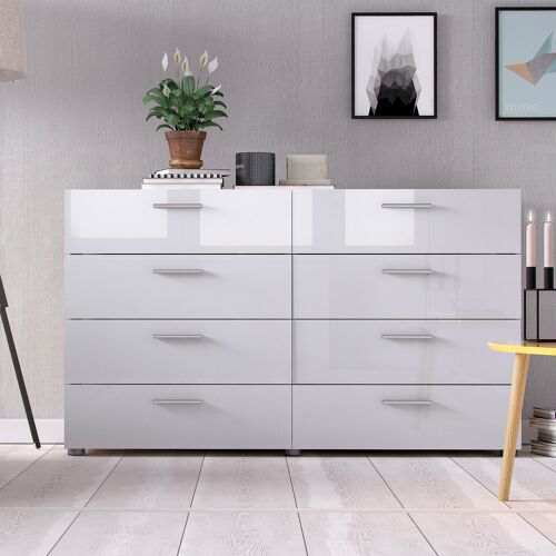 Home Affaire Kommode HOME AFFAIRE Sideboards Gr. B/H/T: 140 cm x 81,7 cm x 40,3 cm, 8, weiß (eiche struktur, hochglanz) Schubladenkommode Schubladenkommoden mit acht Schubkästen und Kunststoff Griffleisten, Breite 140 cm