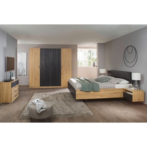 Schlafzimmer-Set RAUCH "Miro" Schlafzimmermöbel-Sets Gr. H: 210 cm, Bett 180 x 200 cm-Schrank 226 cm + ohne Matratze, B/H: 180 cm x 200 cm, braun (eiche artisan, black oak) Komplett Schlafzimmer