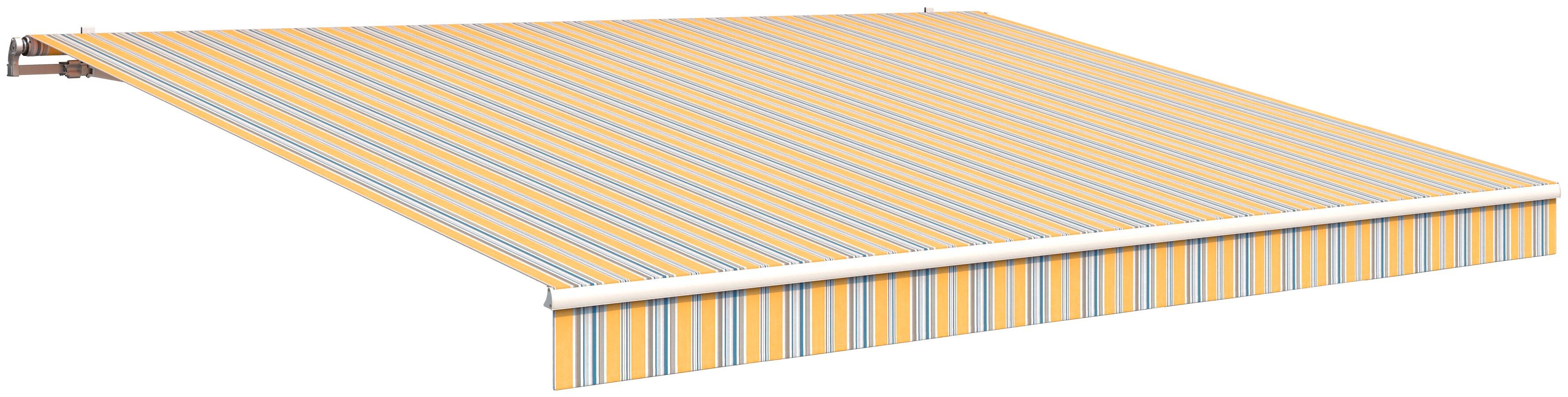Wismar Gelenkarmmarkise WISMAR Markisen Gr. 550 cm, 300 cm, bunt (grau, blau, gelb) Gelenkarm-Markisen Markisen B: 550 cm, in versch. Ausfällen und Dessins
