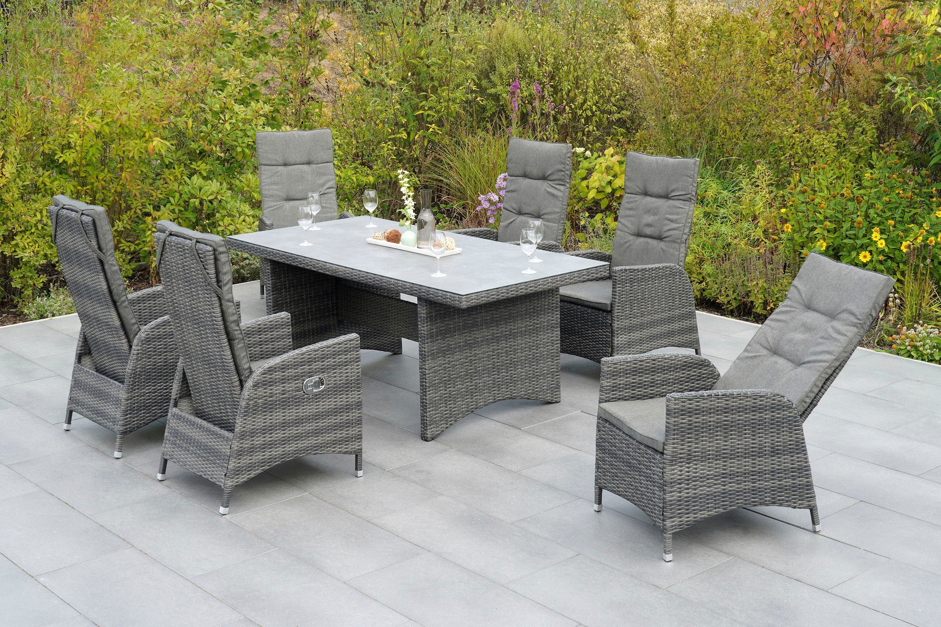 Merxx Garten-Essgruppe MERXX "Bologna" Sitzmöbel-Sets grau Outdoor Möbel inkl. Auflagen