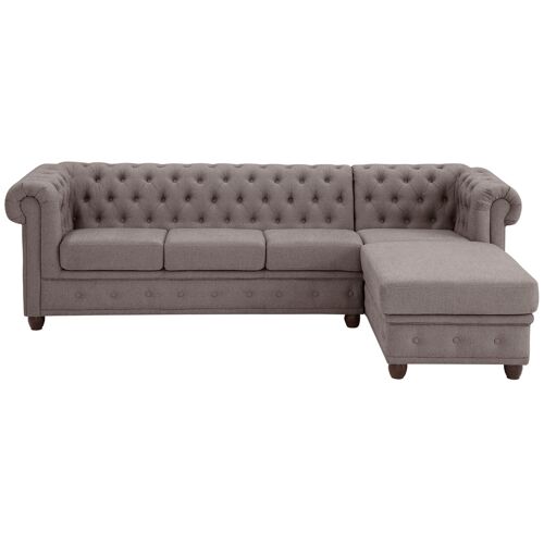 Home Affaire Chesterfield-Sofa HOME AFFAIRE „New Castle“ Sofas Gr. B/H/T: 255 cm x 72 cm x 171 cm, Struktur weich, Ottomane rechts, grau (taupe) Chesterfieldsofas hochwertige Knopfheftung in Chesterfield-Design, BTH: 255(17172)