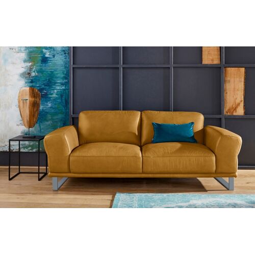 W.Schillig 2,5-Sitzer W.SCHILLIG „montanaa“ Sofas Gr. B/H/T: 212 cm x 78 cm x 94 cm, Longlife Xtra-Leder Z69, gelb (kurkuma z69) 2-Sitzer Sofas mit Metallkufen in Silber matt, Breite 212 cm