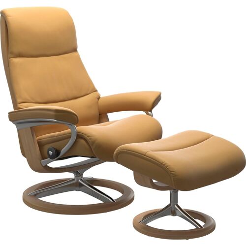 Stressless Fußhocker STRESSLESS „View“ Hocker Gr. Gr. B/H/T, Material Bezug, Cross Base Eiche, braun (honey) Fußhocker mit Signature Base,Gestell Eiche