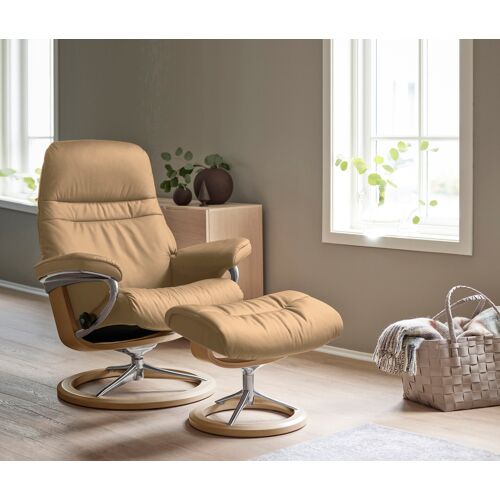 Stressless Fußhocker STRESSLESS „Sunrise“ Hocker Gr. B/H/T: 57 cm x 42 cm x 40 cm, Leder PALOMA, beige (sand paloma) Fußhocker mit Signature Base, Gestell Eiche