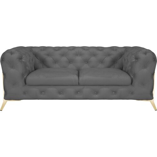 Leonique Chesterfield-Sofa LEONIQUE „Amaury“ Sofas Gr. B/H/T: 185 cm x 75 cm x 99 cm, Samtoptik, Füße goldfarben, grau Chesterfieldsofas aufwändige Knopfheftung, moderne Chesterfield Optik, Fußfarbe wählbar