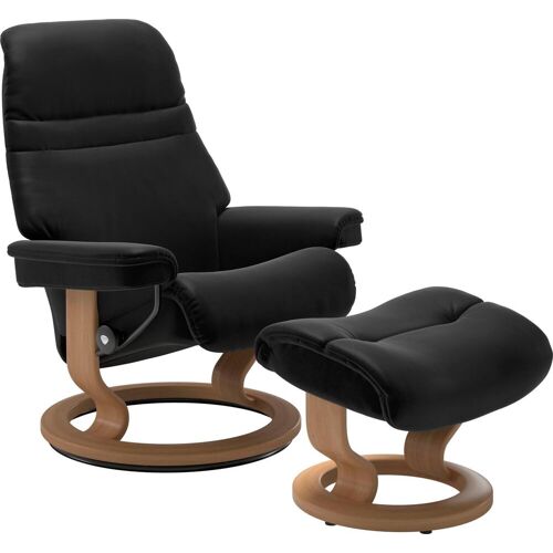 Stressless Fußhocker STRESSLESS „Sunrise“ Hocker Gr. B/H/T: 57 cm x 39 cm x 40 cm, Leder PALOMA, schwarz (black paloma) Fußhocker mit Classic Base, Gestell Eiche