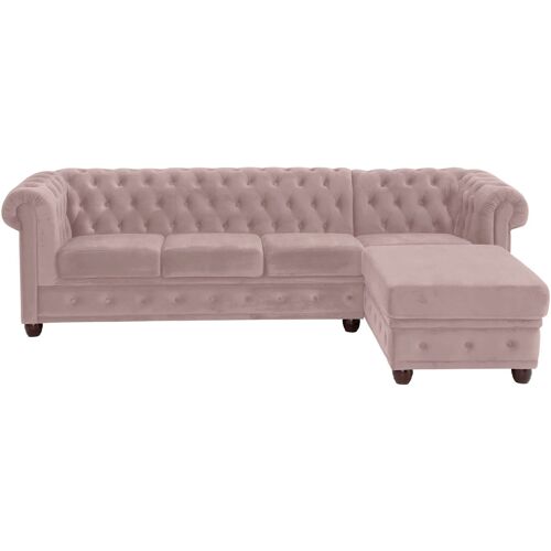 Home Affaire Chesterfield-Sofa HOME AFFAIRE „New Castle“ Sofas Gr. B/H/T: 255 cm x 72 cm x 171 cm, Samtoptik, Ottomane rechts, rosa (flamingo) Chesterfieldsofas hochwertige Knopfheftung in Chesterfield-Design, BTH: 255(17172)