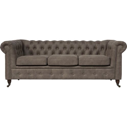 Home Affaire Chesterfield-Sofa HOME AFFAIRE „Aarburg“ Sofas Gr. B/H/T: 203 cm x 77 cm x 87 cm, Luxus-Microfaser Lederoptik, grau (stein) Chesterfieldsofas aufwändige Knopfheftung und Ziernägel im Chesterfield-Design