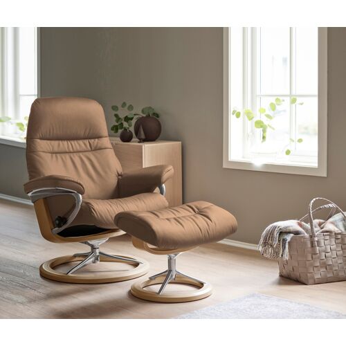 Stressless Fußhocker STRESSLESS „Sunrise“ Hocker Gr. B/H/T: 57 cm x 42 cm x 40 cm, Leder PALOMA, braun (almond paloma) Fußhocker mit Signature Base, Gestell Eiche