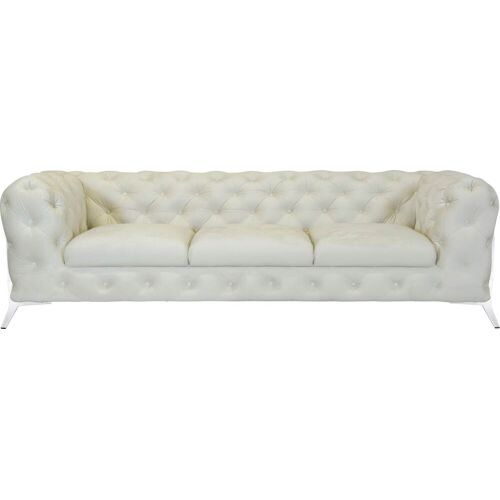 Leonique Chesterfield-Sofa LEONIQUE „Amaury“ Sofas Gr. B/H/T: 243 cm x 75 cm x 99 cm, Samtoptik, Füße chromfarben, beige Chesterfieldsofas aufwändige Knopfheftung, moderne Chesterfield Optik, Fußfarbe wählbar